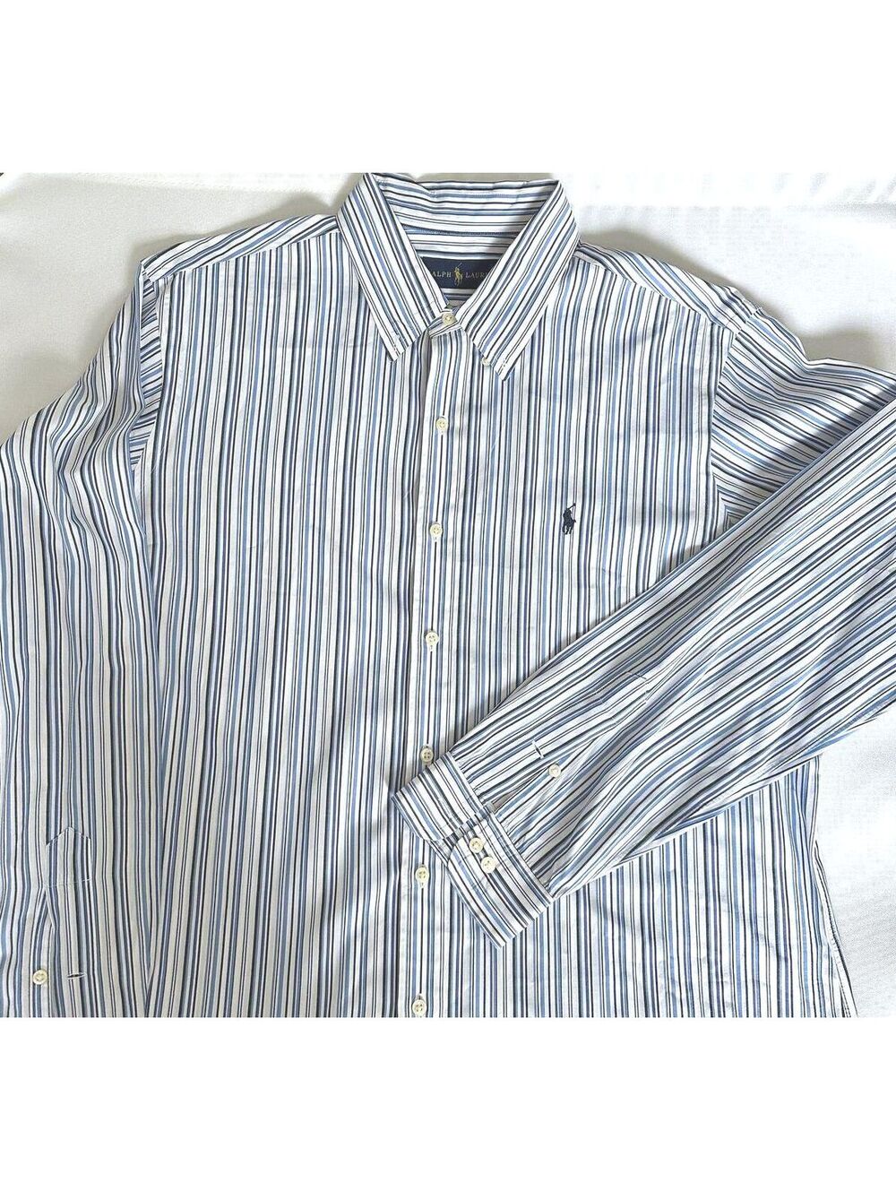 Ralph Lauren Mens XL Blue White Multi Stripe Button Down Shirt Pony Logo